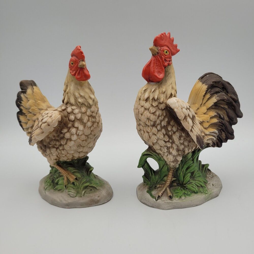 VTG Homco #1446 Porcelain Hen Rooster Figurines Cottage Farmhouse French Country